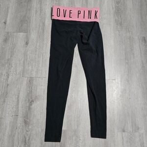 Y2K Victoria's Secret Pink Yoga Black Leggings "Love Pink" Rhinestone Size XS